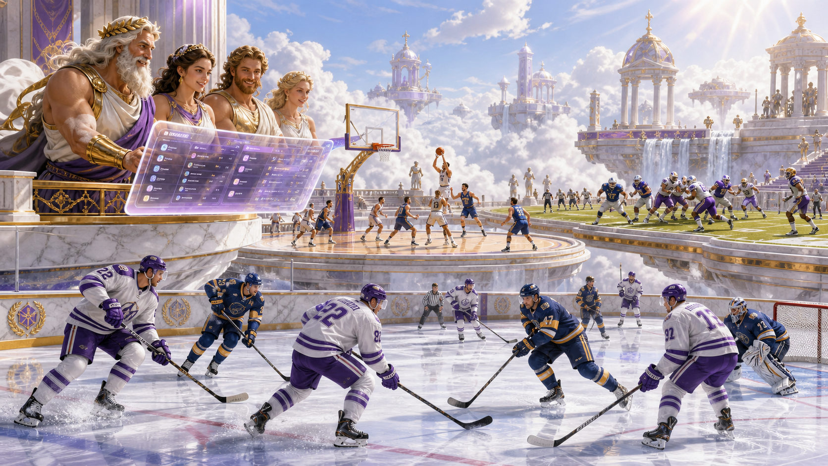 Mythological spectators following ice hockey, basketball and football through an online sportsbook